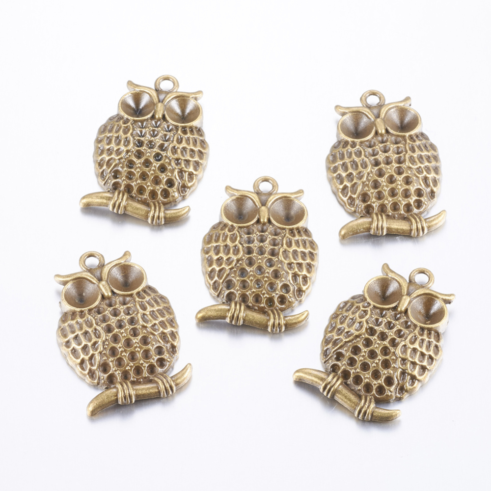PandaHall Antique Bronze Tibetan Style Pendant Rhinestone Settings, Owl, for Halloween, Cadmium Free & Nickel Free & Lead Free, 43x28x6mm...