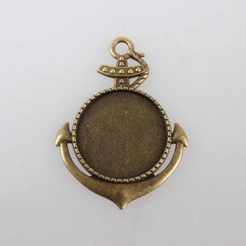 PandaHall Vintage Tibetan Style Alloy Large Anchor Pendant Cabochon Bezel Settings, Nickel Free, Antique Bronze, Flat Round Tray: 25mm;...