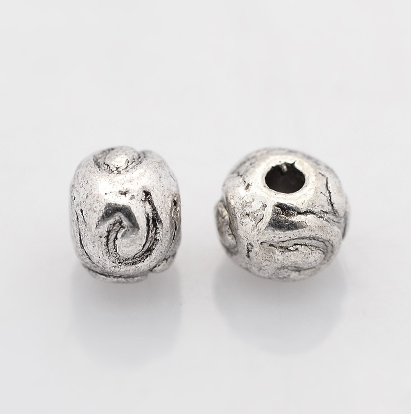 PandaHall Tibetan Silver Beads, Round, Lead Free & Nickel Free & Cadmium Free, Antique Silver, 5.5x4.5mm, Hole: 1mm Alloy Round