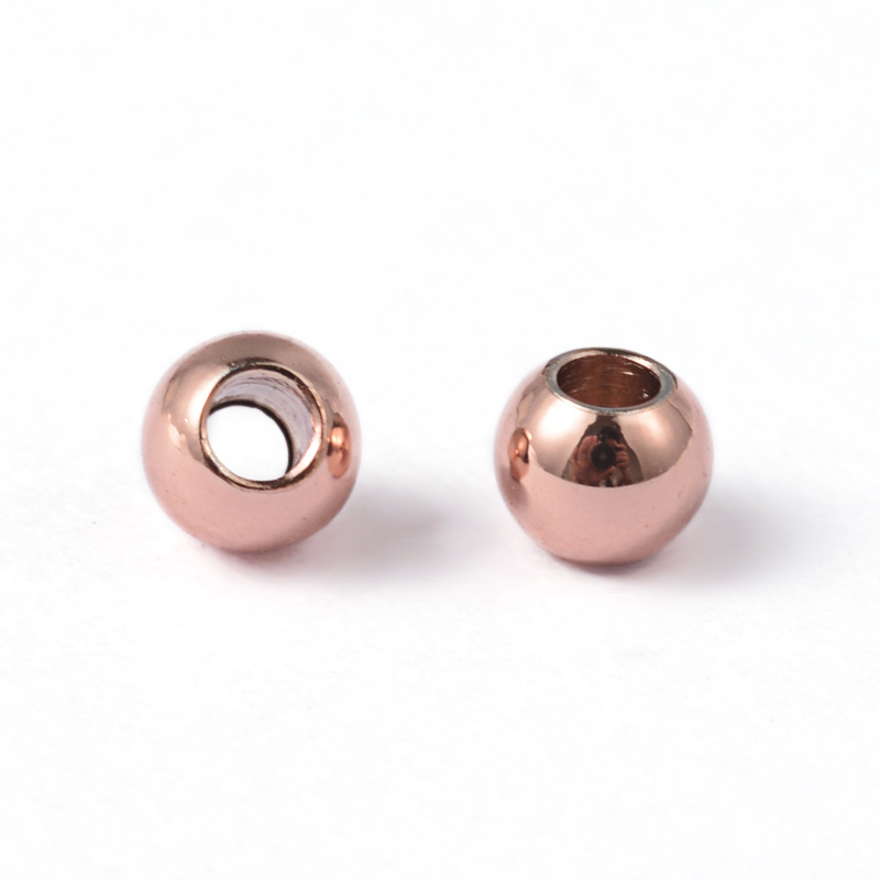 PandaHall Round 304 Stainless Steel Beads, Rose Gold, 3mm, Hole: 1mm Stainless Steel Round