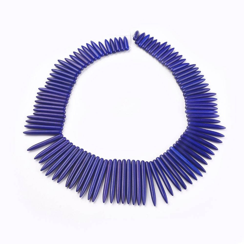 PandaHall Natural Howlite Beads Strands, Tusk Shape, Dyed, MidnightBlue, 20~50x5mm, Hole: 1mm Howlite Others Blue