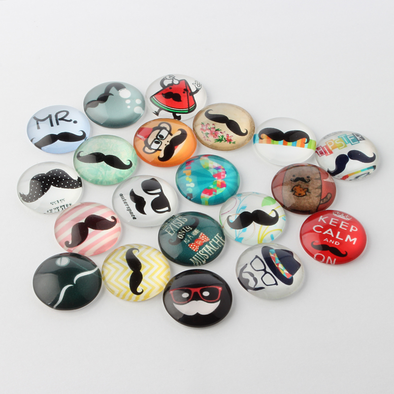 PandaHall Moustache Printed Glass Cabochons, Half Round/Dome, Mixed Color, 25x7mm Glass Half Round Multicolor