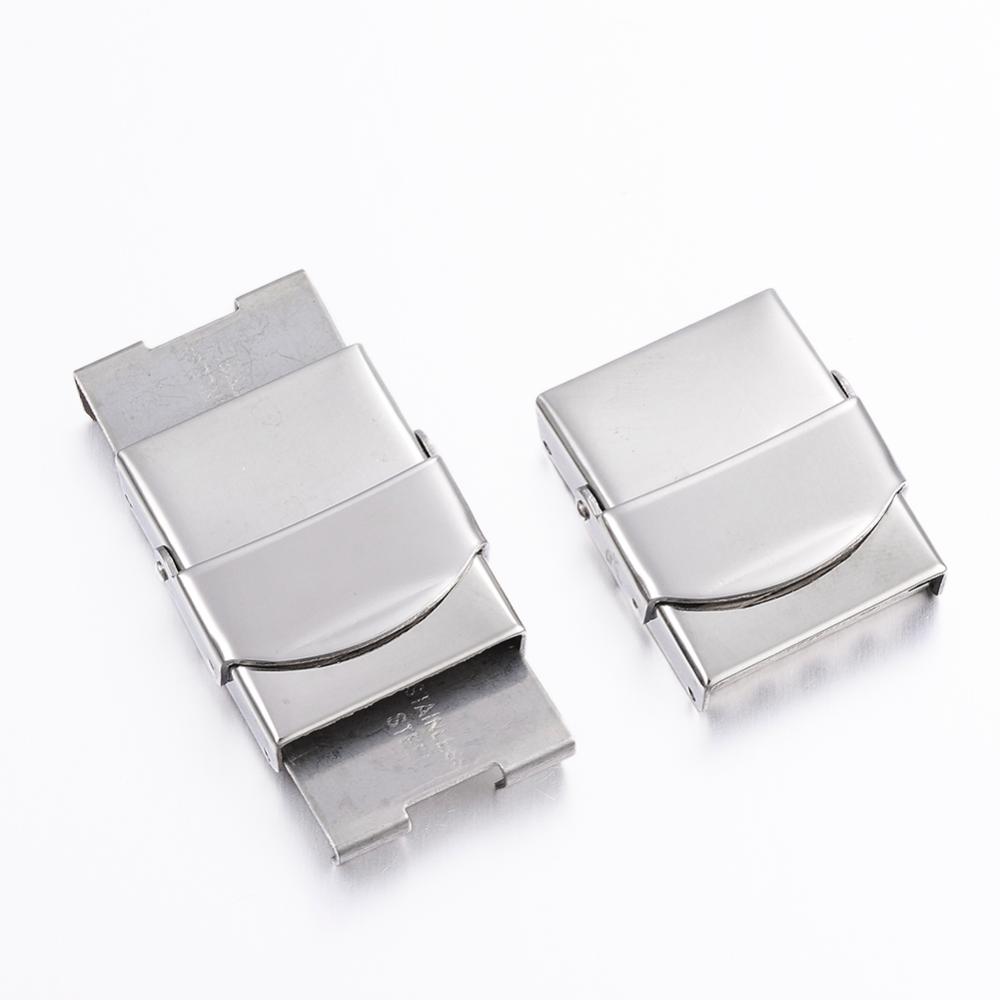 PandaHall Rectangle 304 Stainless Steel Watch Band Clasps, Stainless Steel Color, 25x22x7mm, Hole: 3x18mm Stainless Steel