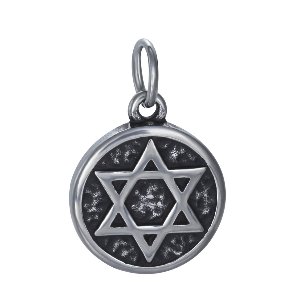 PandaHall 304 Stainless Steel Pendants, Flat Round with Star of David, Antique Silver, 24x16mm Stainless Steel Flat Round