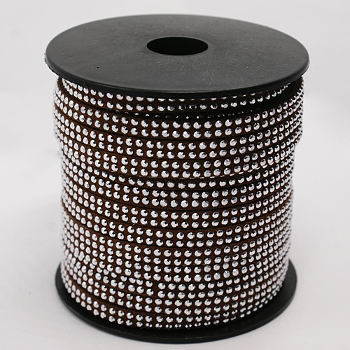 PandaHall 2 Row Platinum Aluminum Studded Korea Faux Suede Cord, Faux Suede Lace, CoconutBrown, 5x2mm; about 20yards/roll Suede Brown