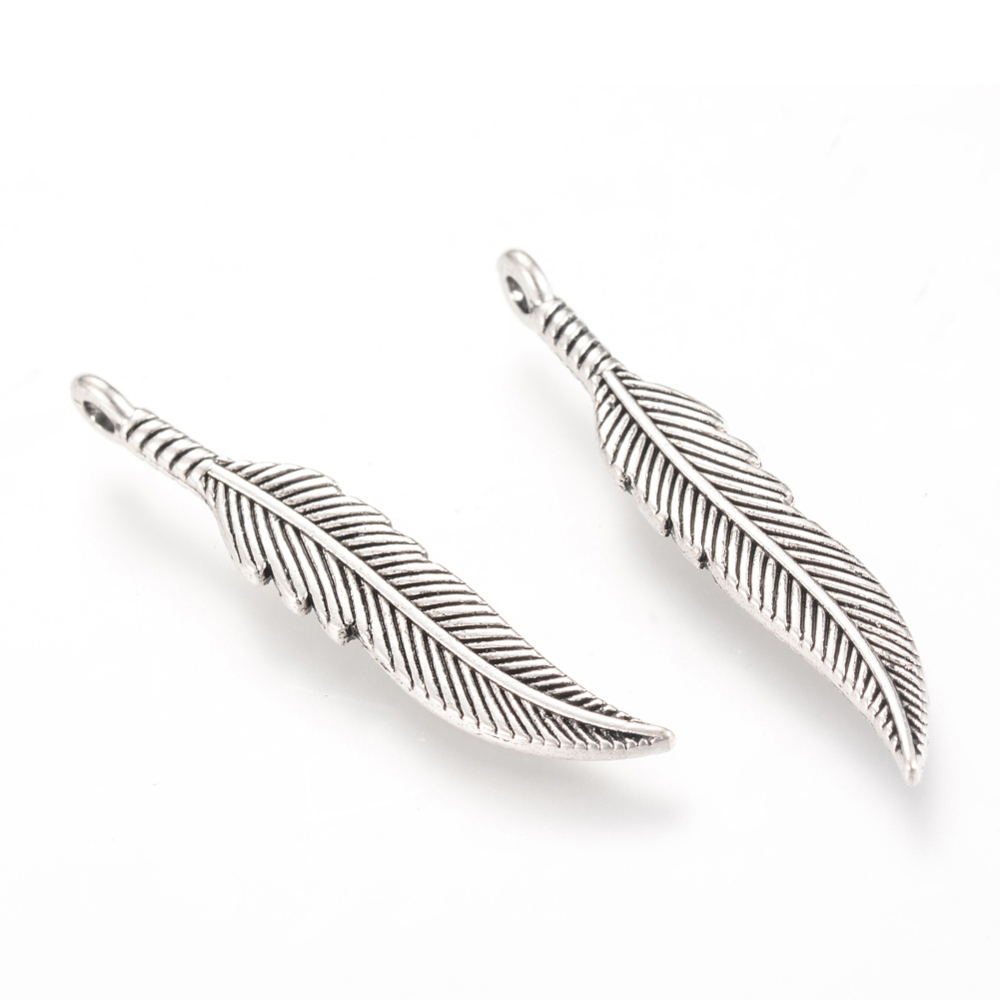 PandaHall Tibetan Style Alloy Pendants, Leaf, Cadmium Free & Nickel Free & Lead Free, Antique Silver, 37x7x5mm, Hole: 2mm; about...