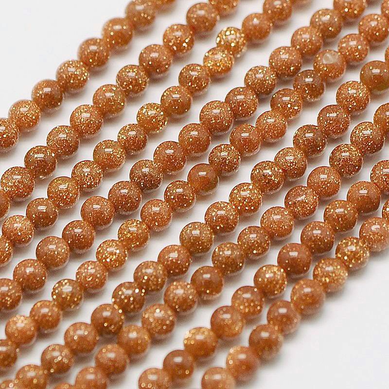 PandaHall Synthetic Goldstone Round Beads Strands, 2mm, Hole: 0.8mm; about 184pcs/strand, 16" Goldstone Round