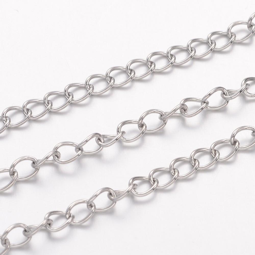 PandaHall 304 Stainless Steel Twisted Chains, Curb Chains, with Spool, Stainless Steel Color, 4x3x0.6mm; about 10m/roll Stainless Steel