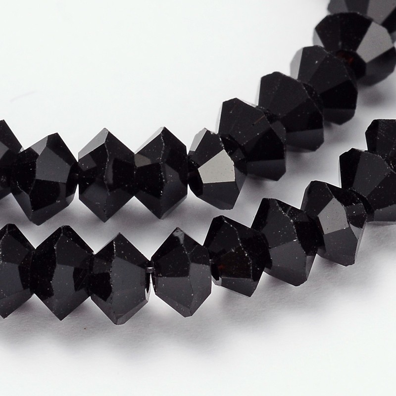 PandaHall Faceted Bicone Glass Bead Strands, Black, 5x3mm, Hole: 1mm; about 99pcs/strand, 11.8" Glass Bicone Black