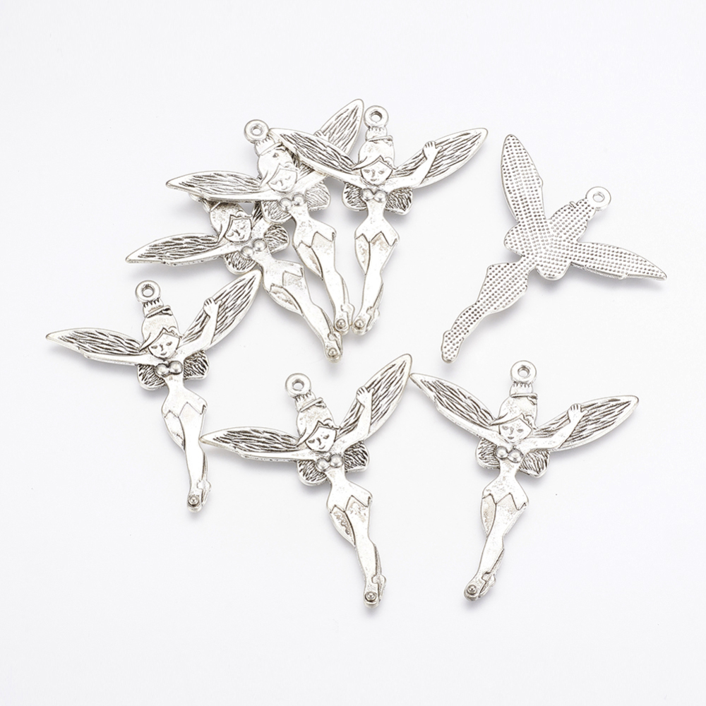 PandaHall Tibetan Style Pendants, Lead Free & Cadmium Free, Angel, Antique Silver, 52x46x3mm, Hole: 3mm Alloy Angel & Fairy
