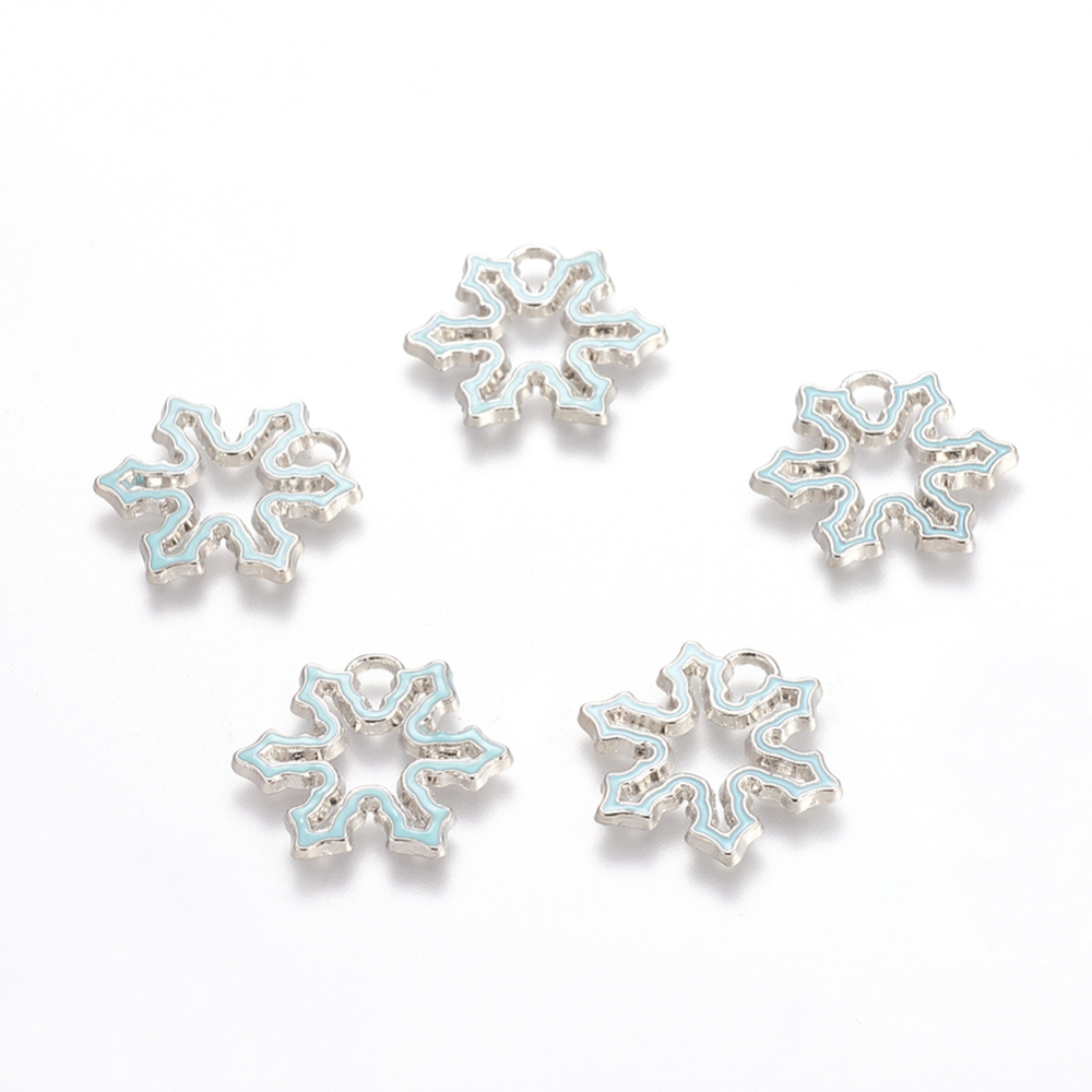 PandaHall Alloy Pendants, Lead Free and Cadmium Free, Enameled, Christmas Snowflake, Blue, Platinum Metal Color, 23mm long, 25mm wide, 2mm...