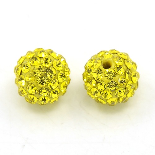 PandaHall Grade A Rhinestone Polymer Clay Pave Disco Ball Beads for Bling Jewelry Making, Round, Citrine, 10mm, Hole: 1.2~1.7mm Polymer...