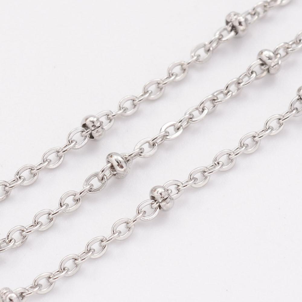 PandaHall 304 Stainless Steel Cable Chains, with Spool, Rondelle Beads, Stainless Steel Color, 1.5mm; about 10m/roll Stainless Steel