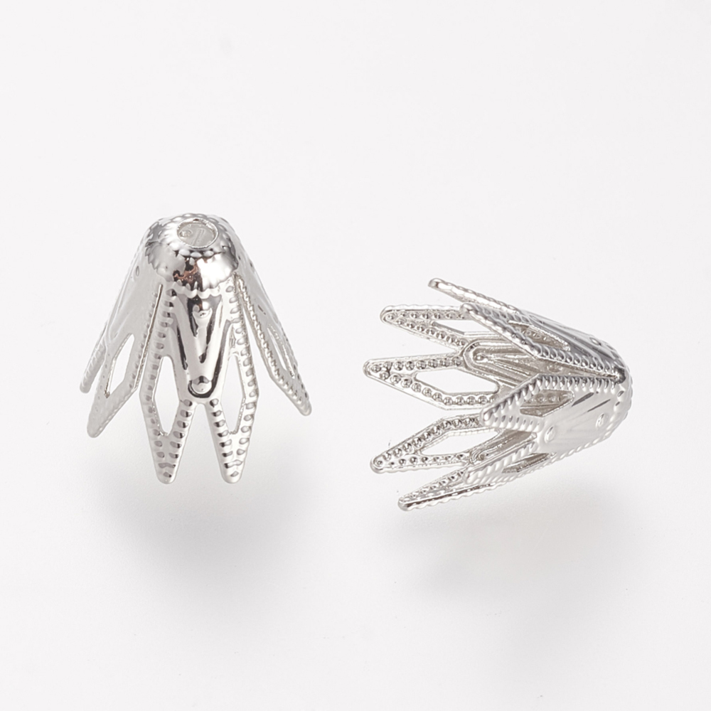 PandaHall Brass Bead Caps, Platinum, 9x8mm, Hole: 1mm Brass