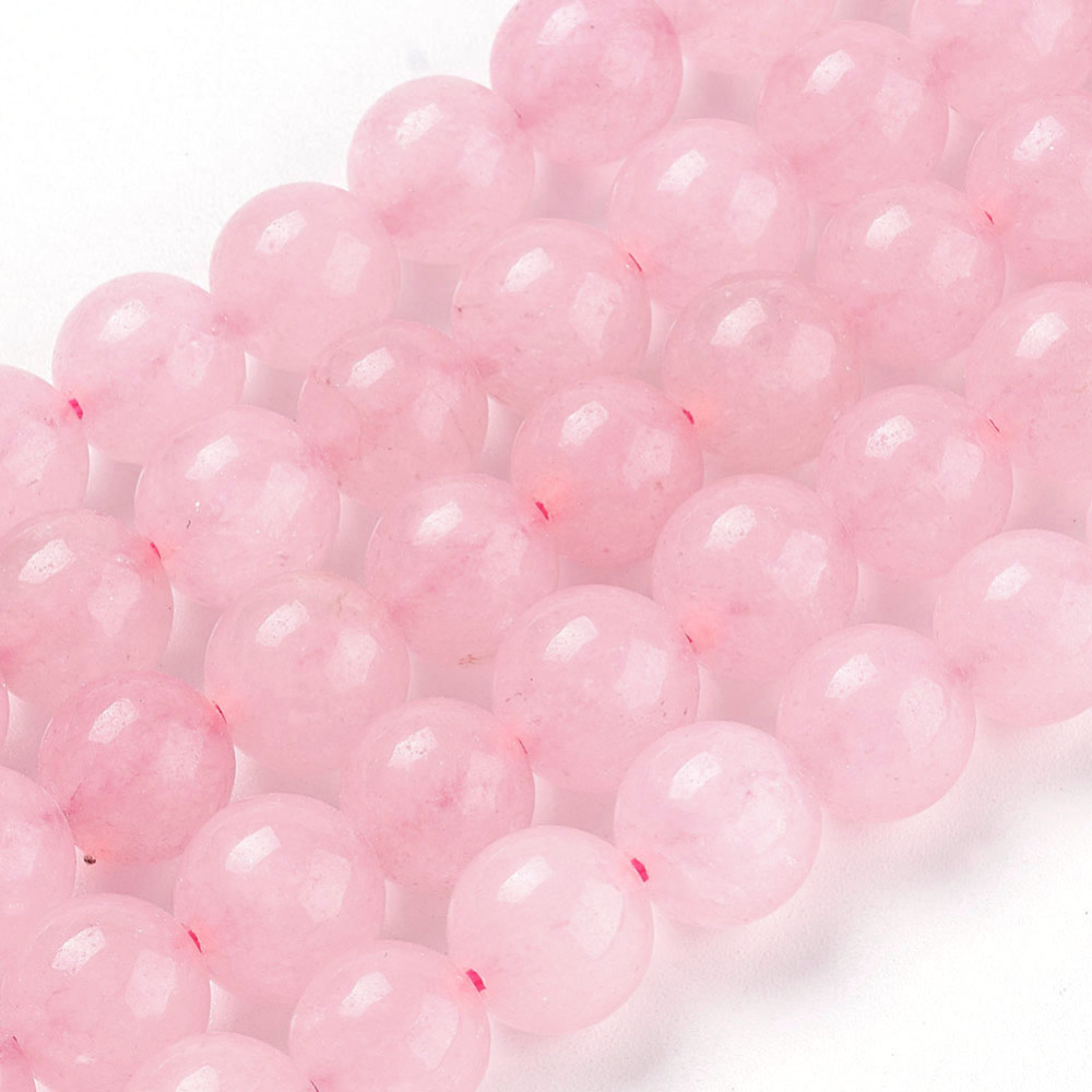 PandaHall Dyed Natural Jade  Beads Strands, Rose Quartz, Round, about 10mm in diameter, hole: 1mm, 16" long, about 39pcs/strand White Jade...