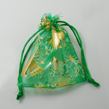 PandaHall Organza Bags, Christmas Gift Bags, with Ribbons, Rectangle, Lime, 12x10cm Organza Rectangle Green
