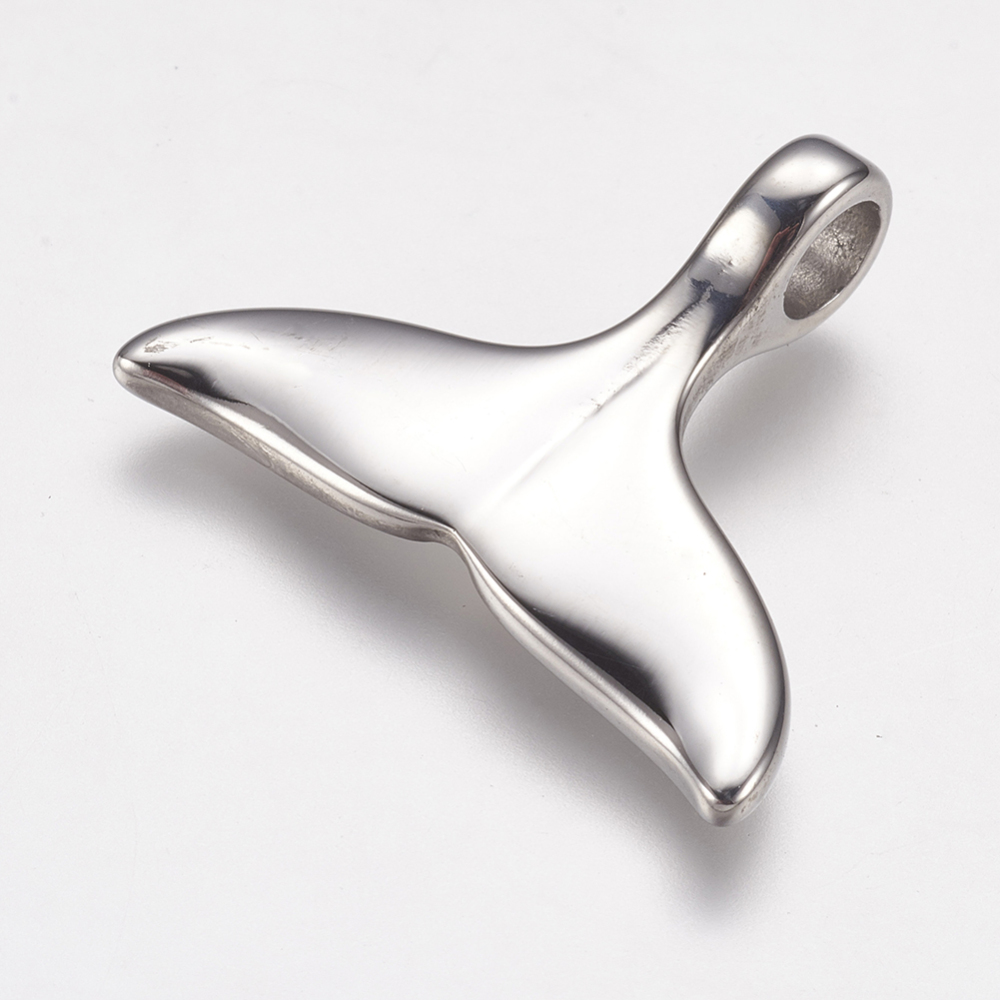 PandaHall 304 Stainless Steel Pendants, Whale Tail Shape, Stainless Steel Color, 30x25x8mm, Hole: 5mm Stainless Steel Fish