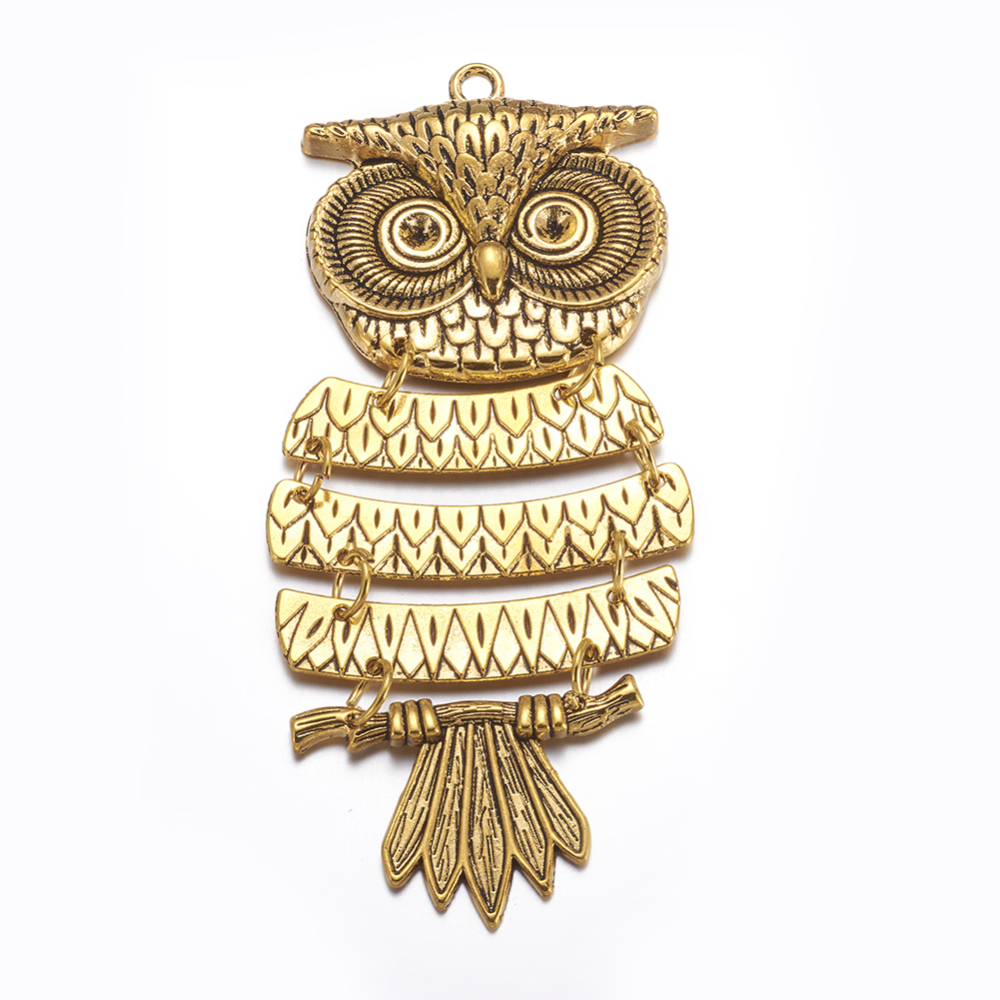 PandaHall Zinc Alloy Owl Big Pendants, Lead Free and Cadmium Free, Antique Golden, Size: about 103mm long, 43mm wide, 4mm thick, hole: 3mm...