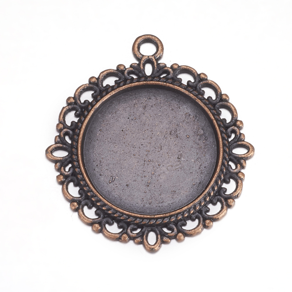 PandaHall Zinc Alloy Pendant Settings for Cabochon & Rhinestone, DIY Findings for Jewelry Making, Lead Free and Cadmium Free, Flat Round...