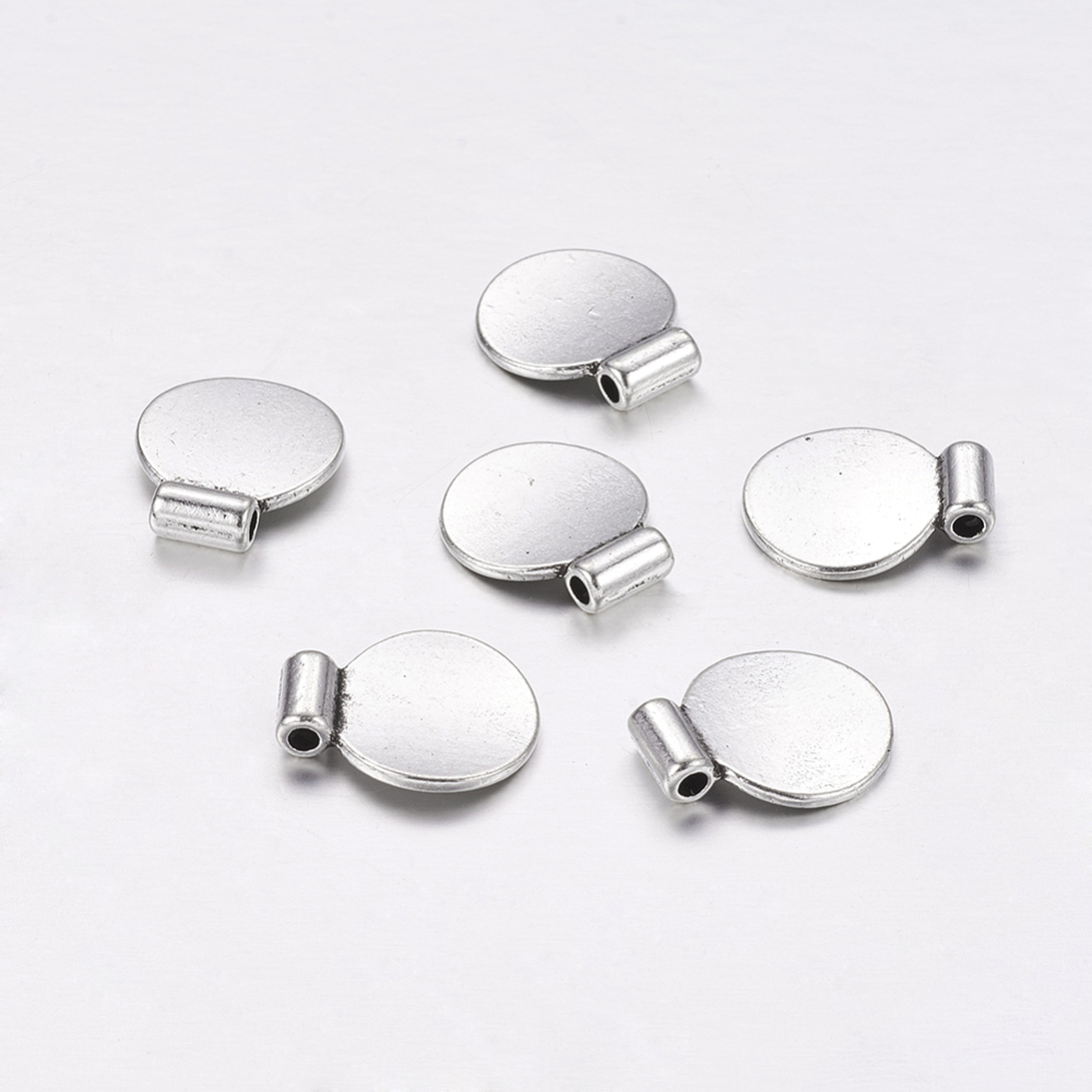 PandaHall Tibetan Style Charms, Lead Free, Flat Round, Antique Silver, 15x12x3mm, Hole: 2mm Alloy Flat Round