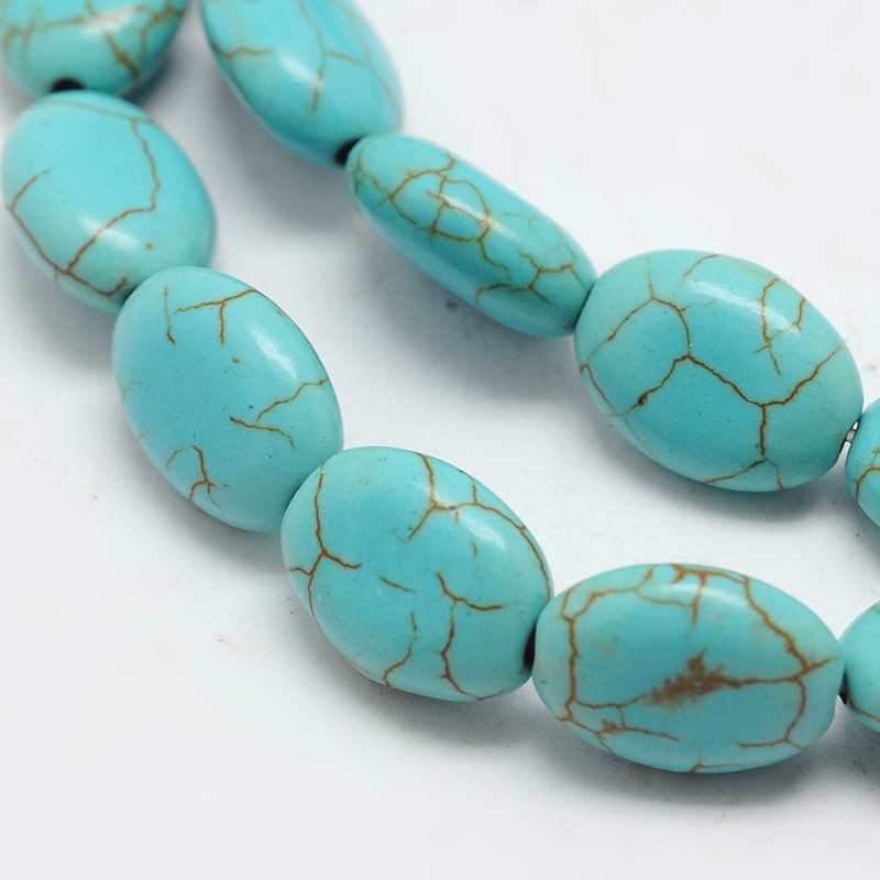 PandaHall Dyed Synthetical Turquoise Oval Bead Strand, Turquoise, 13x10x5mm, Hole: 1mm; 15.7" Synthetic Turquoise Oval Green