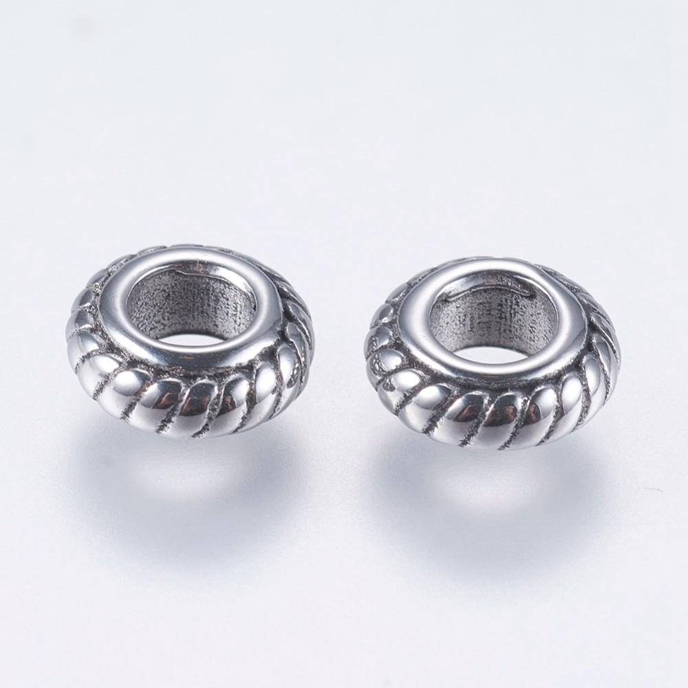 PandaHall 304 Stainless Steel European Beads, Large Hole Beads, Rondelle, Antique Silver, 8.5x3.5mm, Hole: 4mm Stainless Steel Rondelle