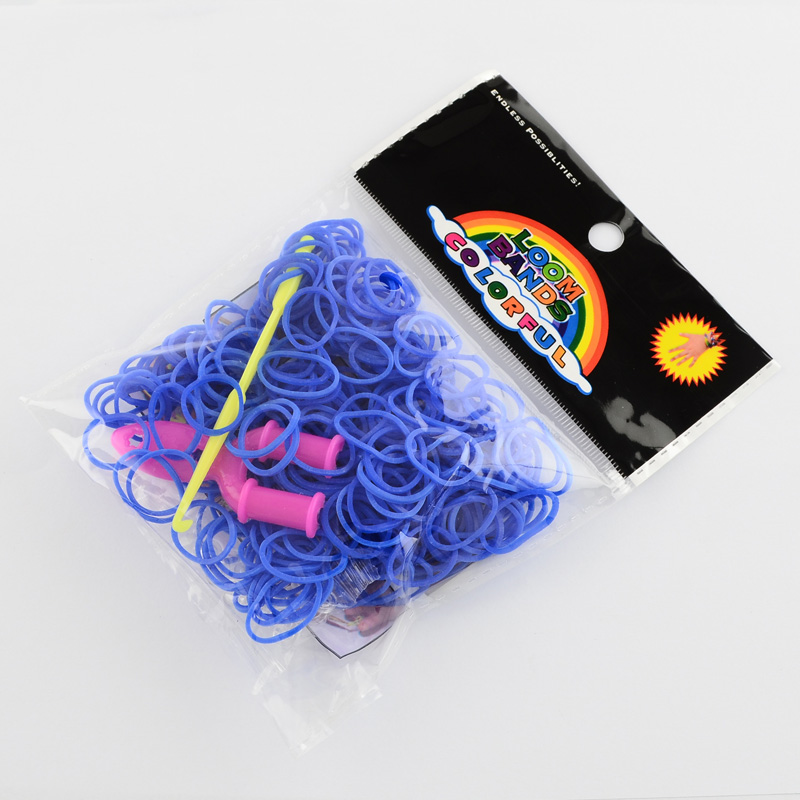 PandaHall DIY Rubber Loom Bands Refills with Accessories, Blue, 110x90x13mm; Band: 1mm thick Rubber Blue