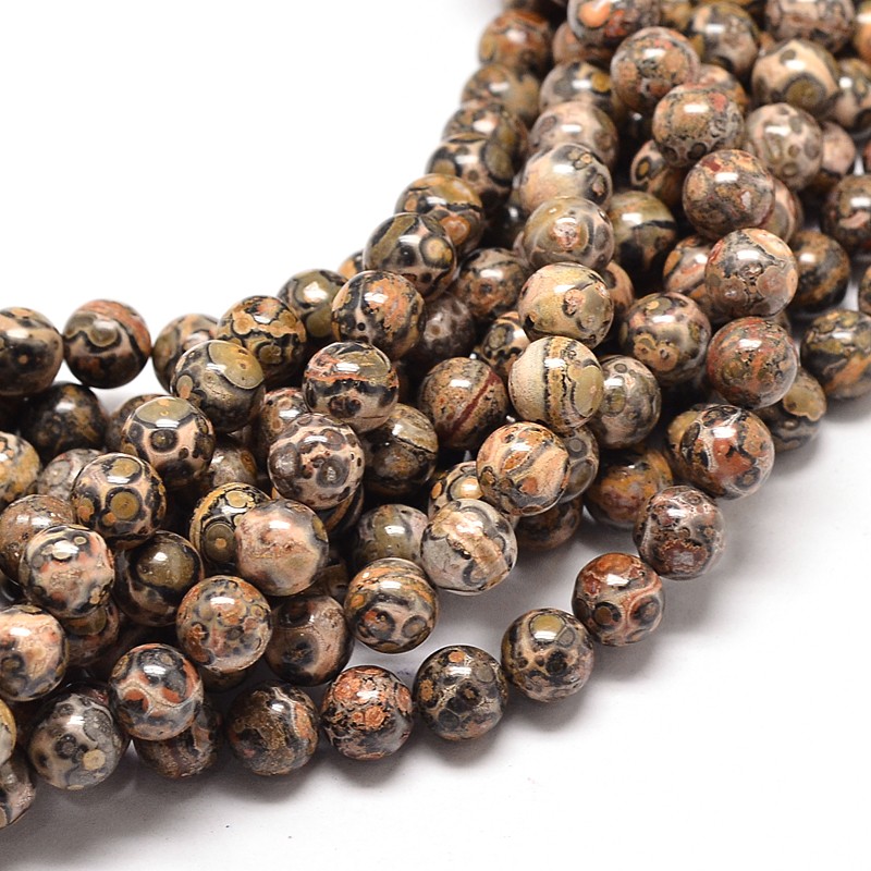 PandaHall Natural Leopard Skin Jasper Round Bead Strands, 10mm, Hole: 1mm; about 40pcs/strand, 16" Leopardskin Round