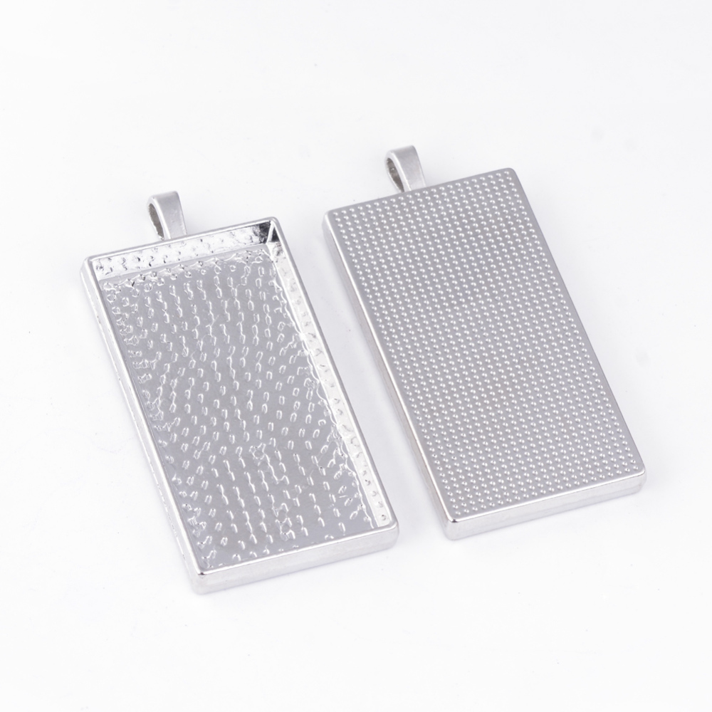 PandaHall Alloy Pendant Cabochon Settings, Rectangle, Platinum, Tray: 48x24mm; 59x27x5.5mm, Hole: 6x3.5mm Alloy Rectangle