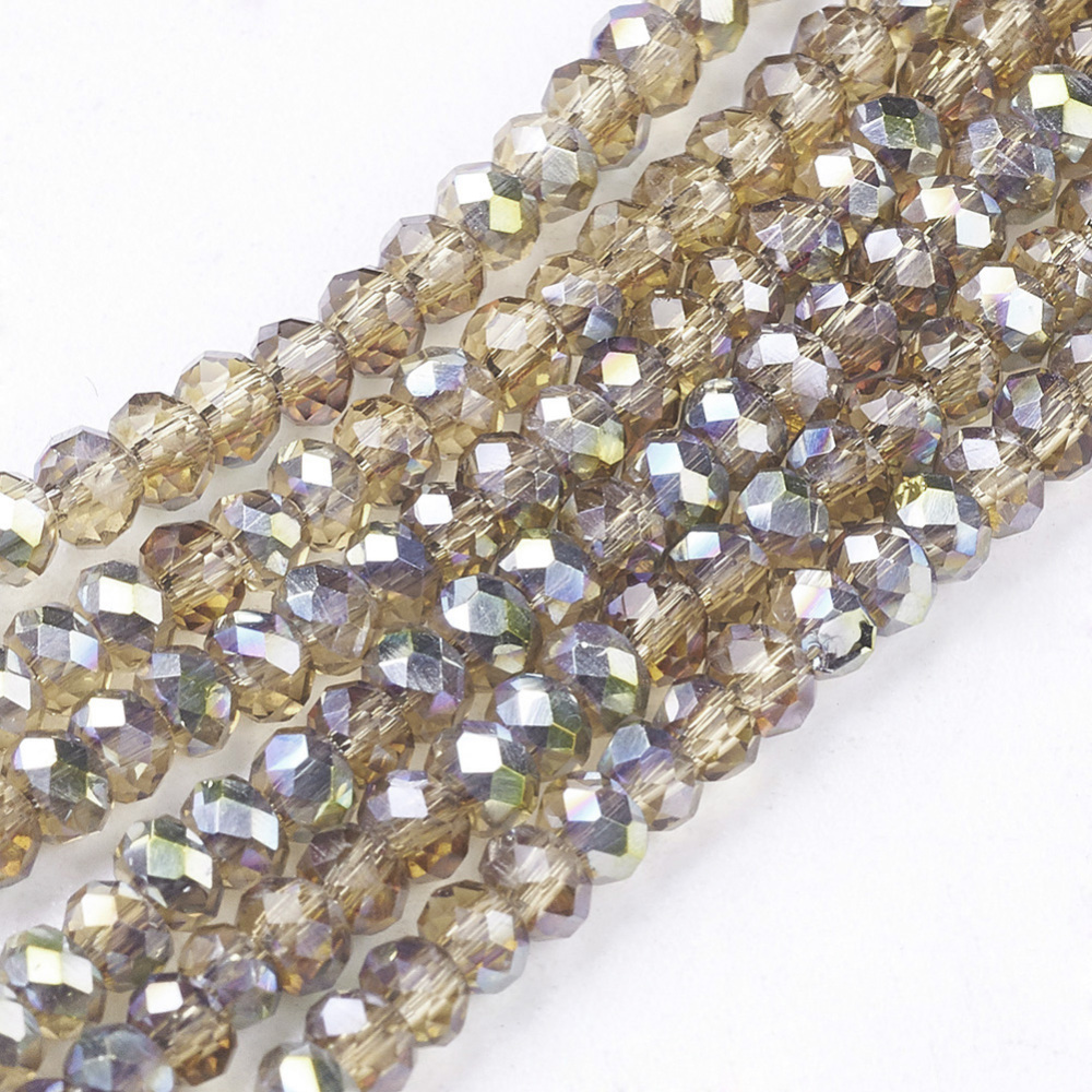 PandaHall Electroplate Glass Beads Strands, Half Rainbow Plated, Faceted, Rondelle, DarkOliveGreen, 2.5x2mm, Hole: 1mm Glass Rondelle Green