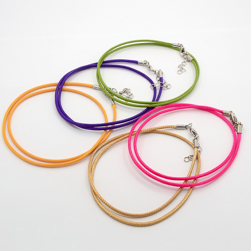 PandaHall Waxed Cord Necklace Making, with Brass Lobster Claw Clasps and Brass Tail Chains, Mixed Color, 18" Waxed Cotton Cord Multicolor