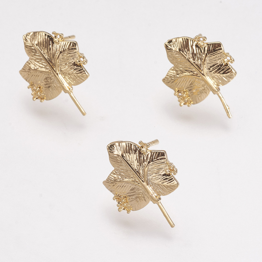 PandaHall Brass Stud Earring Findings, Real Gold Plated, Leaf, Nickel Free, Golden, 17.5x12.5x2mm; Pin: 0.8mm; Fit For 0.8mm Rhinestone....