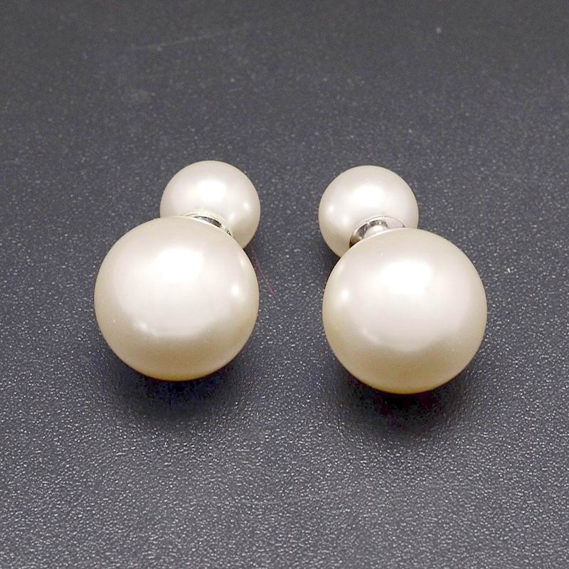 PandaHall ABS Pearl Double Faced Ball Ear Studs, with Steel Pins, White, 8mm & 16mm, Pn: 0.5mm Pearl White