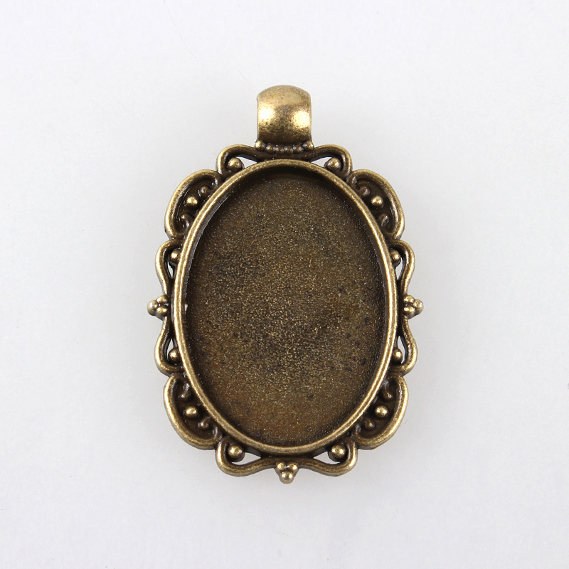 PandaHall Vintage Tibetan Style Alloy Pendant Cabochon Settings, Nickel Free, Antique Bronze, Oval Tray: 25x18mm; 36x25x6mm, Hole: 4mm Alloy...