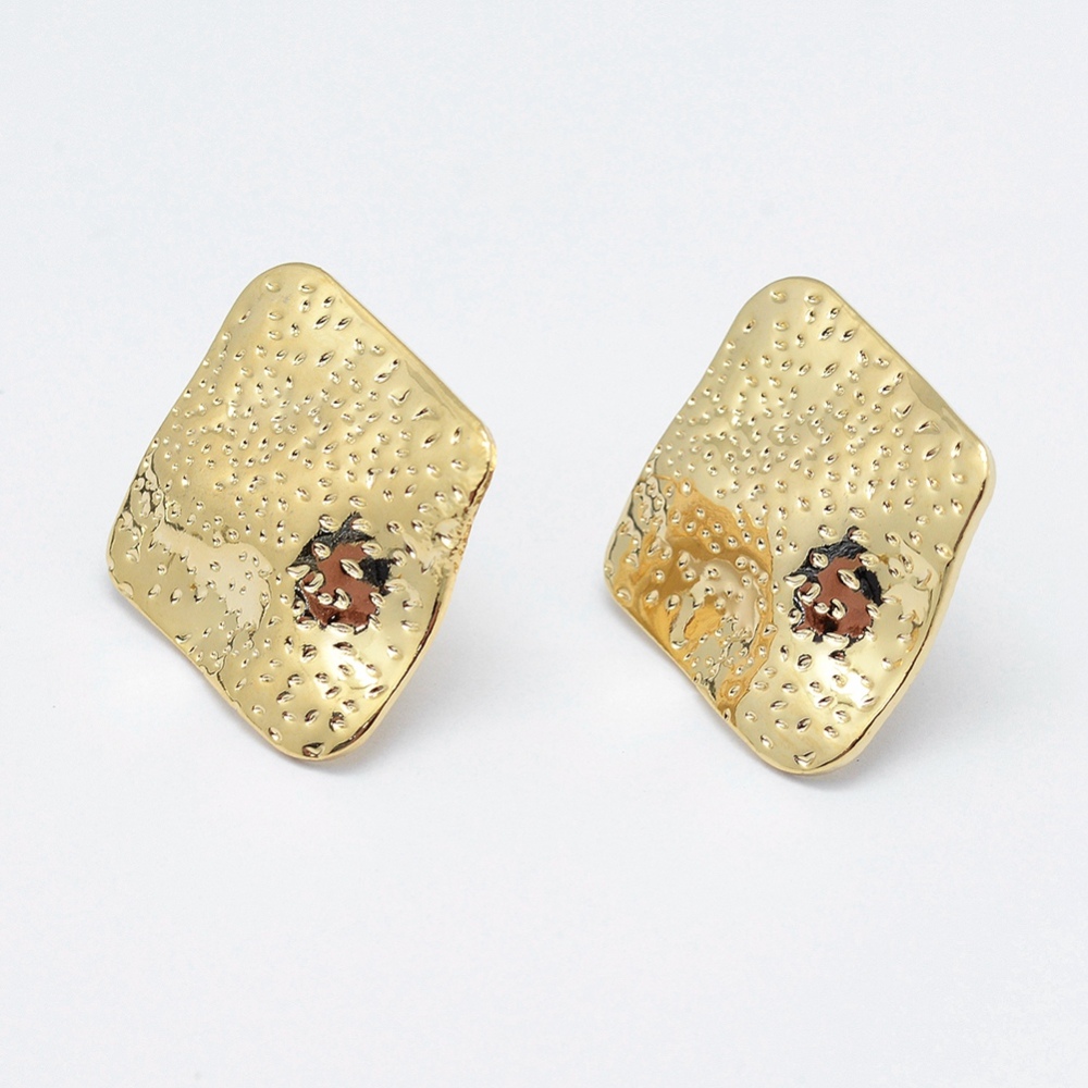 PandaHall Brass Stud Earring Findings, Long-Lasting Plated, Real 18K Gold Plated, Nickel Free, Rhombus, 19x17x1.5mm, Hole: 2mm; Pin: 0.8mm...