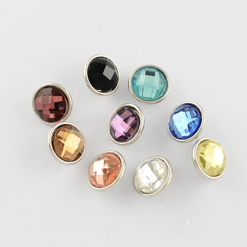 PandaHall 12PCS Mixed Flat Round Brass Faceted Glass Jewelry Snap Buttons, Platinum, 12x7mm; Knob: 4.3mm Brass+Glass Flat Round Multicolor