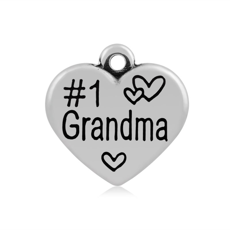 PandaHall Heart with Word Grandma 316 Stainless Steel Pendants, Antique Silver, 16x16.5x4mm, Hole: 2mm Stainless Steel Heart