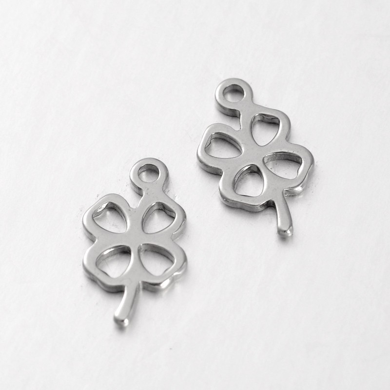 PandaHall 304 Stainless Steel Four Leaves Clover Charms, Stainless Steel Color, 12x7x1mm, Hole: 0.5mm Stainless Steel Clover
