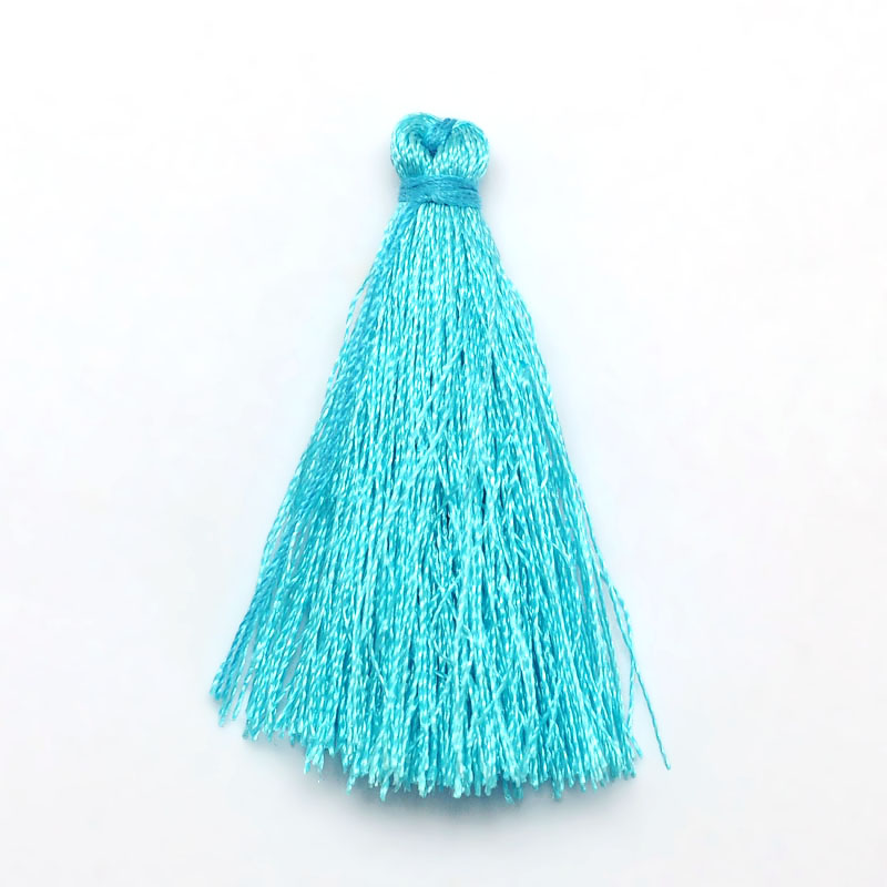 PandaHall Polyester Tassel Pendant Decorations, Cyan, 37~43x5mm; about 200pcs/bag Polyester Cyan