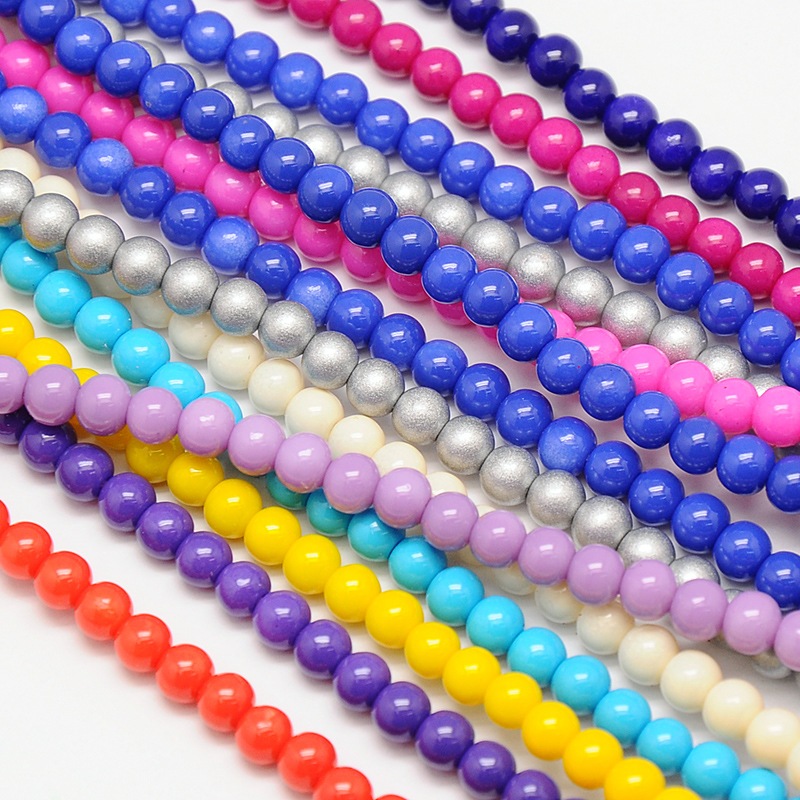 PandaHall Environmental Dyed Round Baking Paint Glass Beads Strands, Cotton Cord Threaded, Mixed Color, 8mm, Hole: 0.7~1.1mm Glass Round...