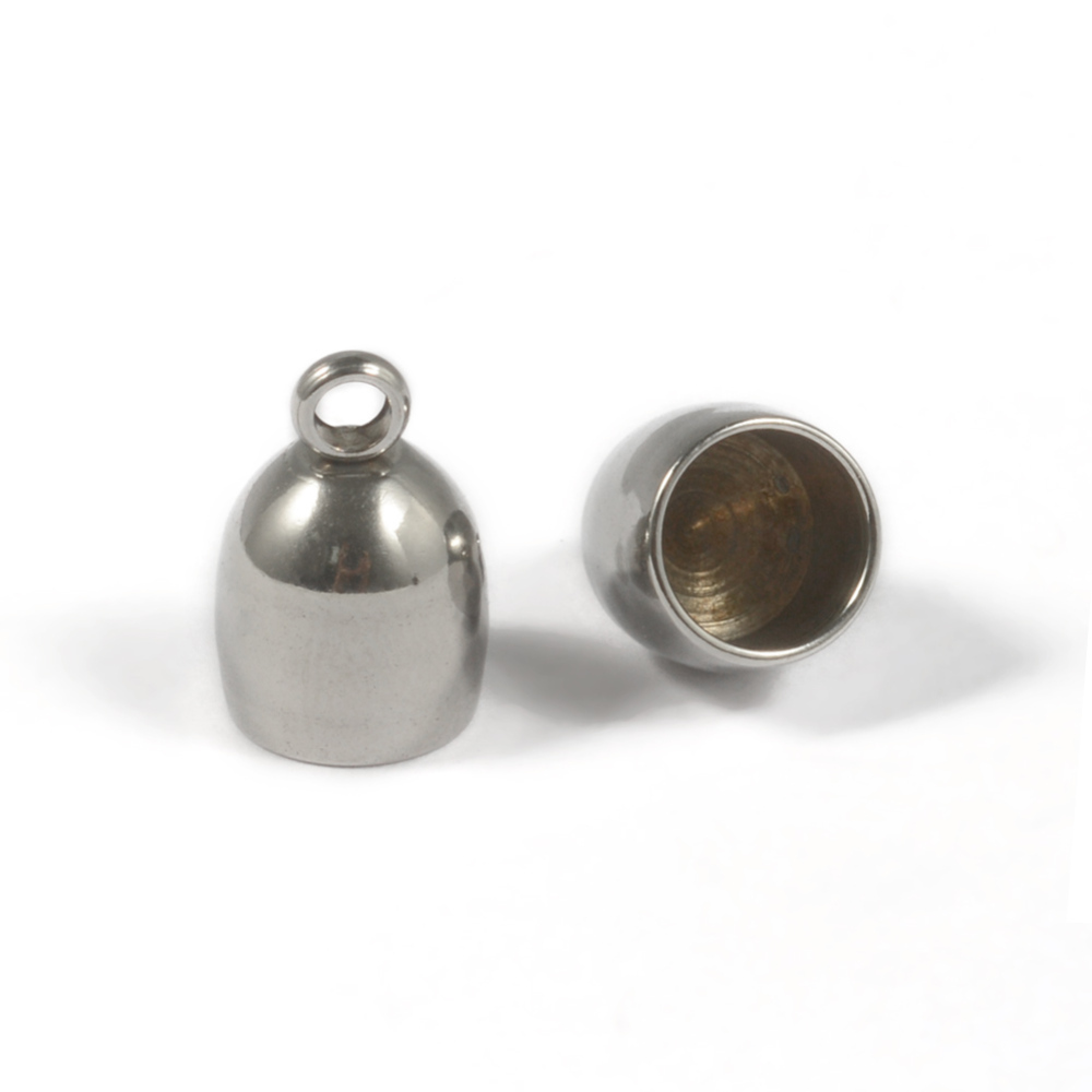 PandaHall 304 Stainless Steel Cord End, Stainless Steel Color, 12x8mm, Hole: 2mm; Inner Diameter: 6.2mm Stainless Steel
