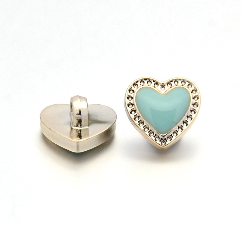 PandaHall Heart Shaped Acrylic Enamel Shank Buttons for Clothes Design, PaleTurquoise, 12x12x7mm, Hole: 3mm Acrylic Heart Cyan