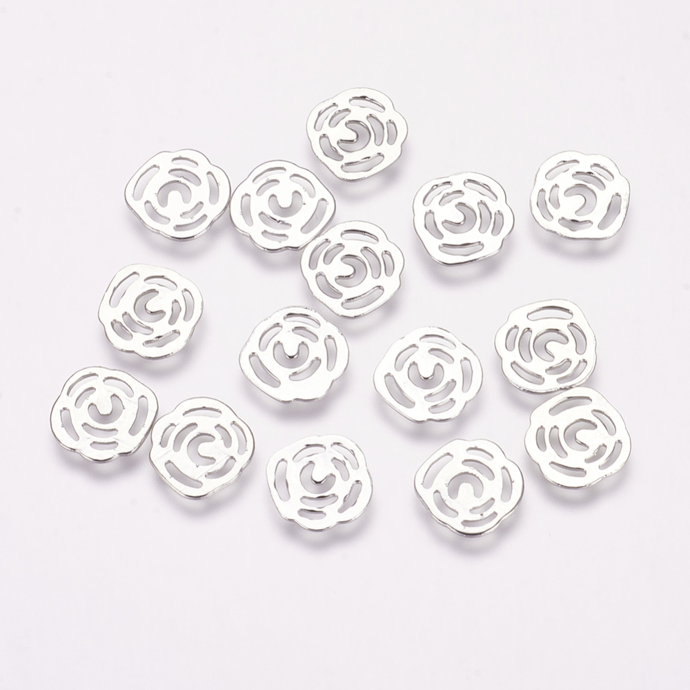 PandaHall Brass Filigree Links, Flower, Real Platinum Plated, 17x18x0.5mm Brass Flower