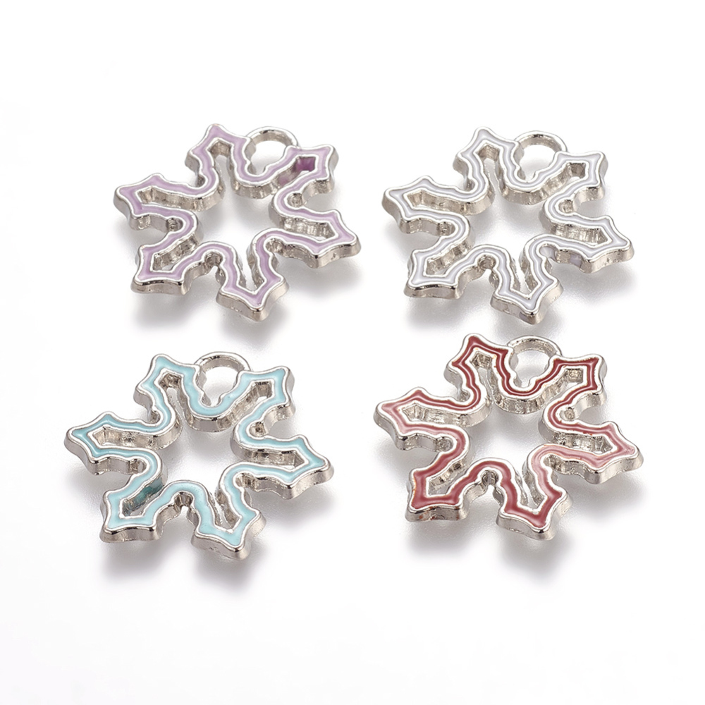 PandaHall Alloy Enamel Pendants, Lead Free and Cadmium Free, Christmas Snowflake, Platinum Metal Color, Mixed Color, 23mm long, 25mm wide...