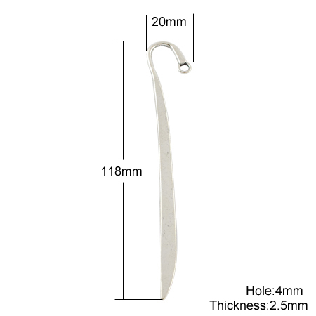 PandaHall Tibetan Style Bookmarks, Lead Free & Nickel Free, Feather, Antique Silver, 118x20x2.5mm, Hole: 4mm Alloy