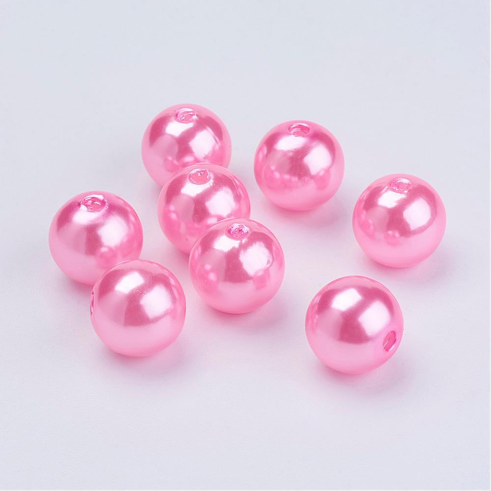 PandaHall Pink Round Acrylic Imitation Pearl Beads for Chunky Kids Necklace, 12mm, Hole: 2mm Acrylic Round Pink