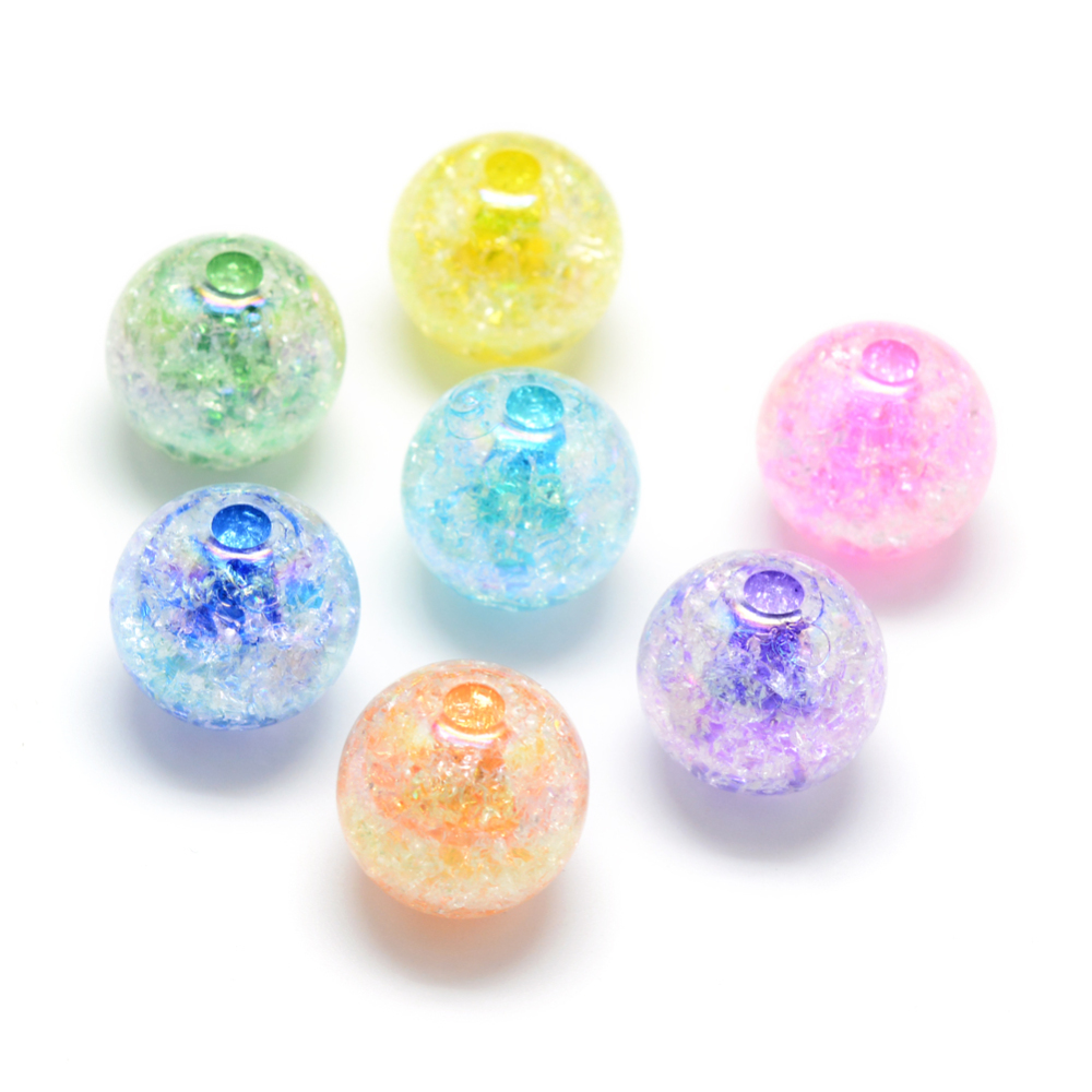 PandaHall Crackle Style Acrylic Beads, AB Colour, Inside Color, Round, Mixed Color, 16mm, Hole: 4mm Acrylic Round Multicolor