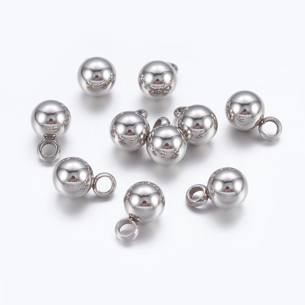 PandaHall 304 Stainless Steel Pendants, Round, 7.5x5mm, Hole: 1.5mm Stainless Steel Round