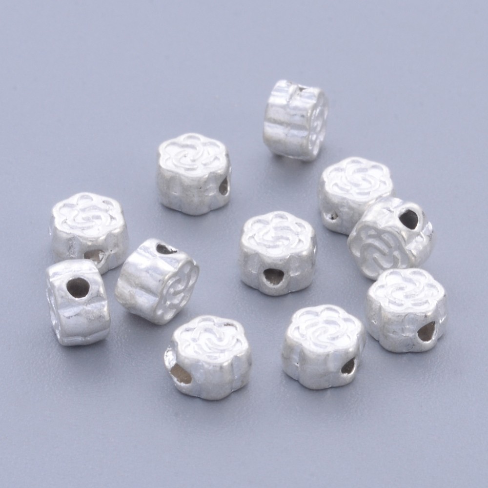 PandaHall Tibetan Silver Alloy Beads, Flower, Silver, Lead Free & Cadmium Free, 4.5x3mm, Hole: 1mm Alloy Flower Silver