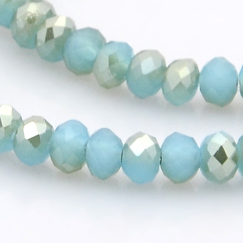 PandaHall Half Rainbow Plated Faceted Rondelle Glass Beads Strands, LightSkyBlue, 3.5x2.5mm, Hole: 1mm; about 100pcs/strand, 10" Glass...